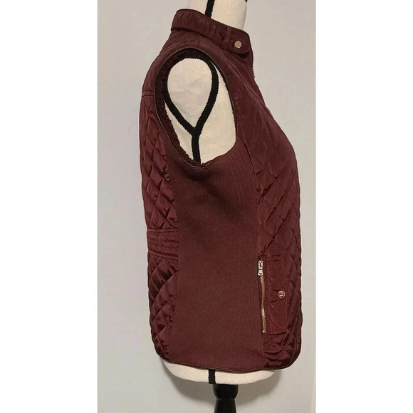 WOMEN'S CAVALINI QUILTED VEST FLEECE LINED SIDE GUSSETS BURGUNDY SIZE SMALL - Picture 6 of 9